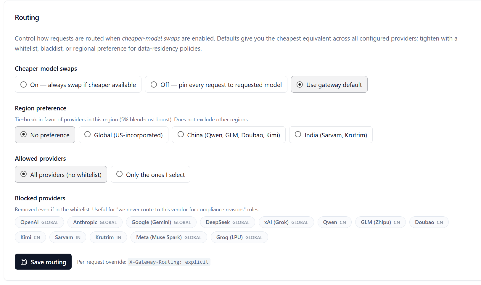 Leanroute Routing Settings